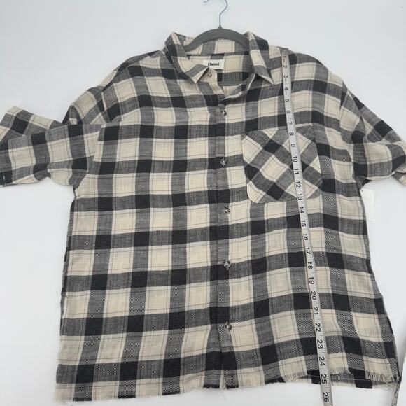 Elwood Mens Riker Plaid Short Sleeve Button Up Shirt Rayon Gray Cream Medium - Picture 11 of 11